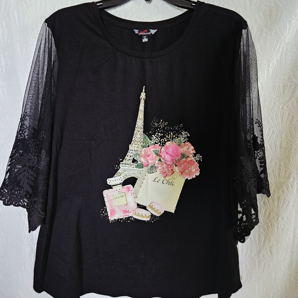 NWOT More Love & Lace Tunic Top with  3/4 Lace Sleeves Sz 3X- fits LX-3X
